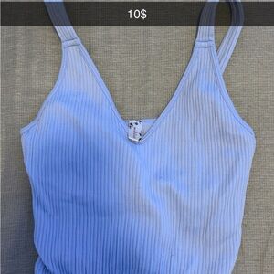 Stylish Light Blue Ribbed Tank Top